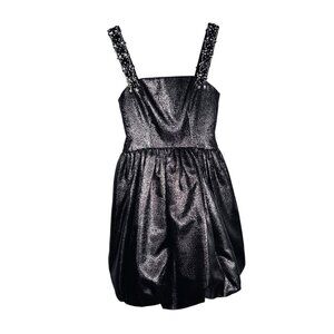 Marchesa Notte Black Metallic Taffeta Bubble Evening Dress Size 0 Shimmer Formal